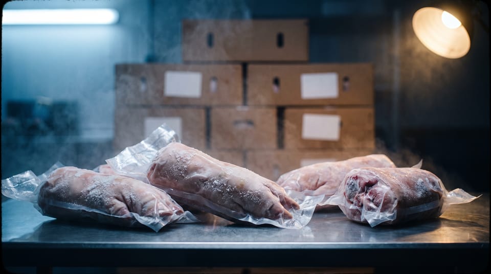 Frozen meat products in vacuum packs ready for export