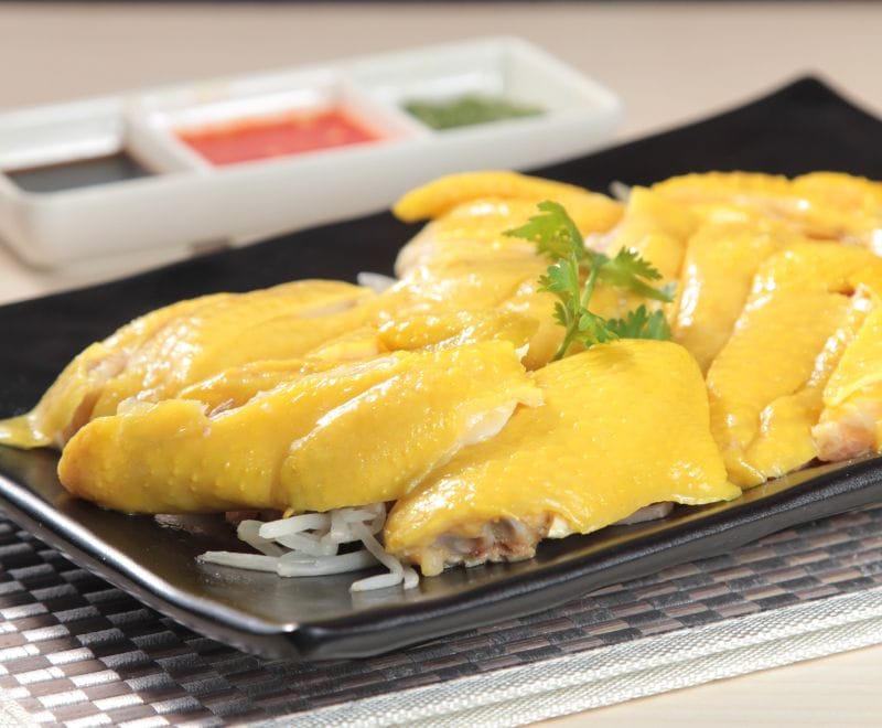 Poached chicken on a plate